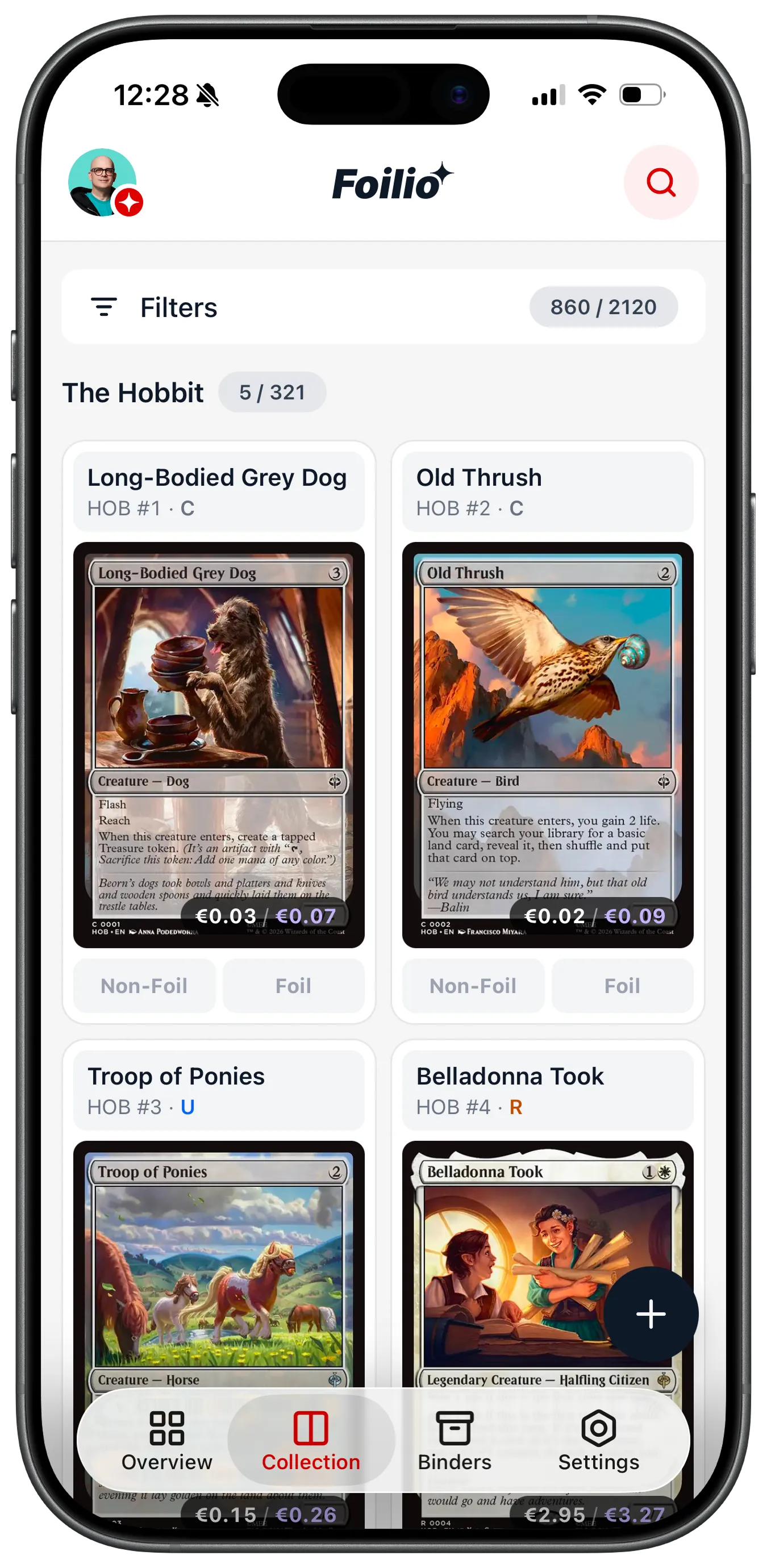 Magic: The Gathering collection in the Foilio app on iPhone