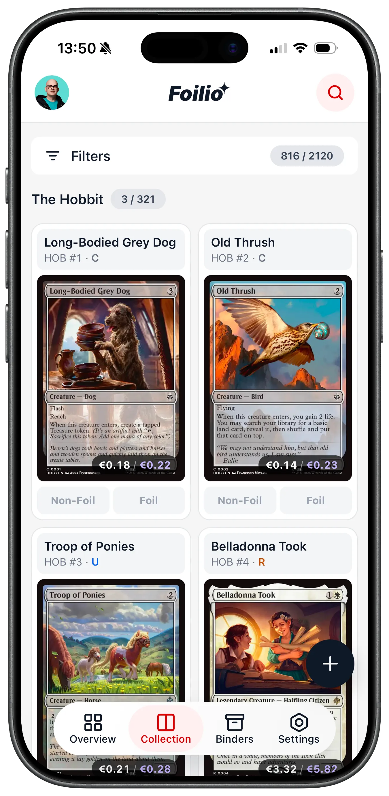 Magic: The Gathering collection in the Foilio app on iPhone