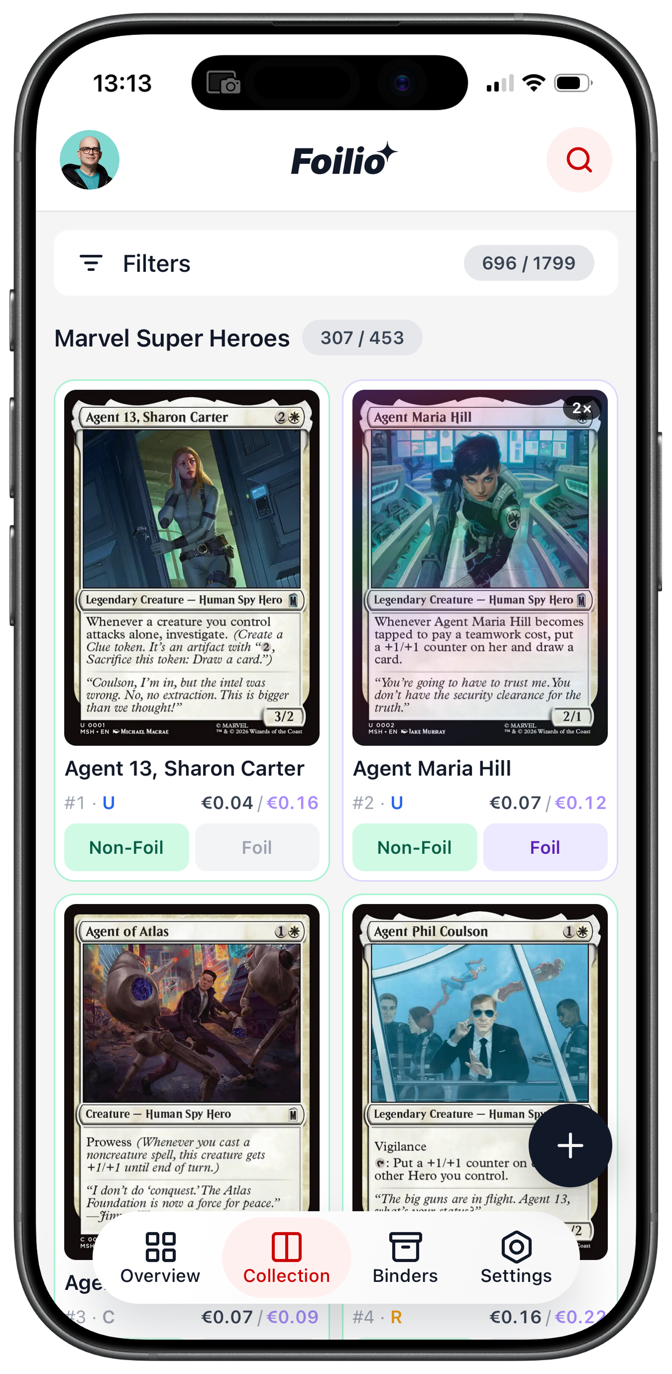 Magic: The Gathering collection in the Foilio app on iPhone